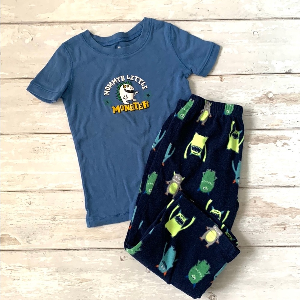 Carters 3T Boys Pajamas Set Fleece Pants Mommy’s Monster Print Toddler Pjs Set